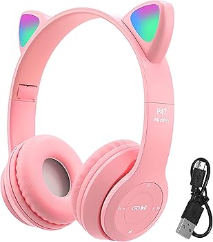 Cat Ear Wireless Headphone P47M" with RGB Color Lights.