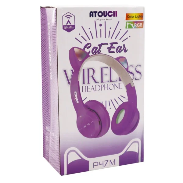 Cat Ear Wireless Headphone P47M" with RGB Color Lights.