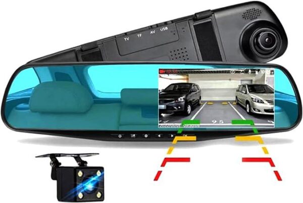 A car rearview mirror with an integrated dash cam .