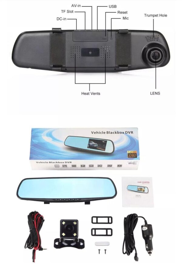 A car rearview mirror with an integrated dash cam .